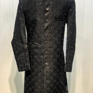 Black Textured Sherwani