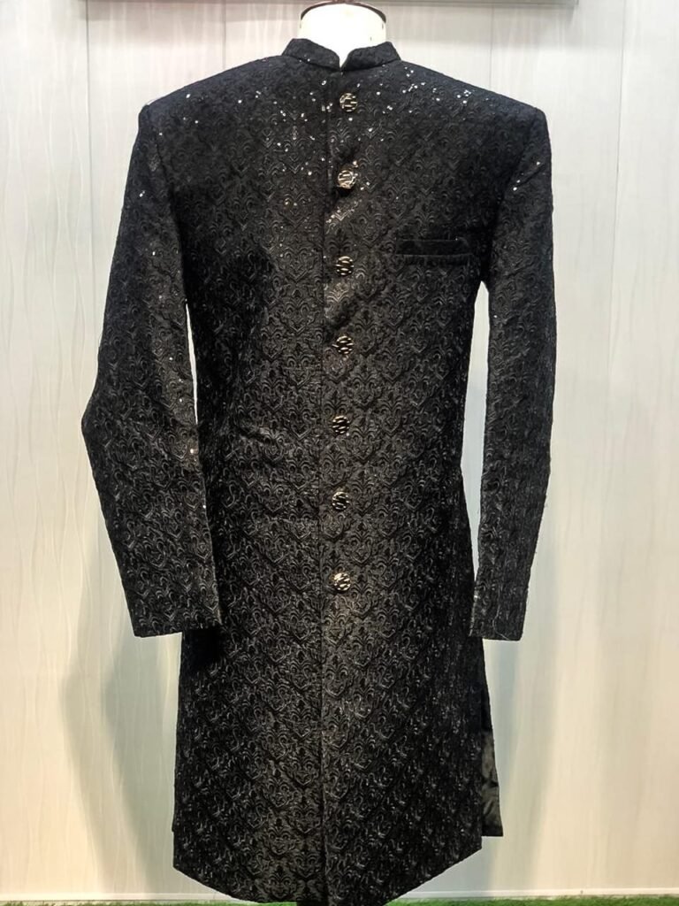 Black Textured Sherwani