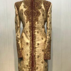 Ivory & Red Embroidered Sherwani