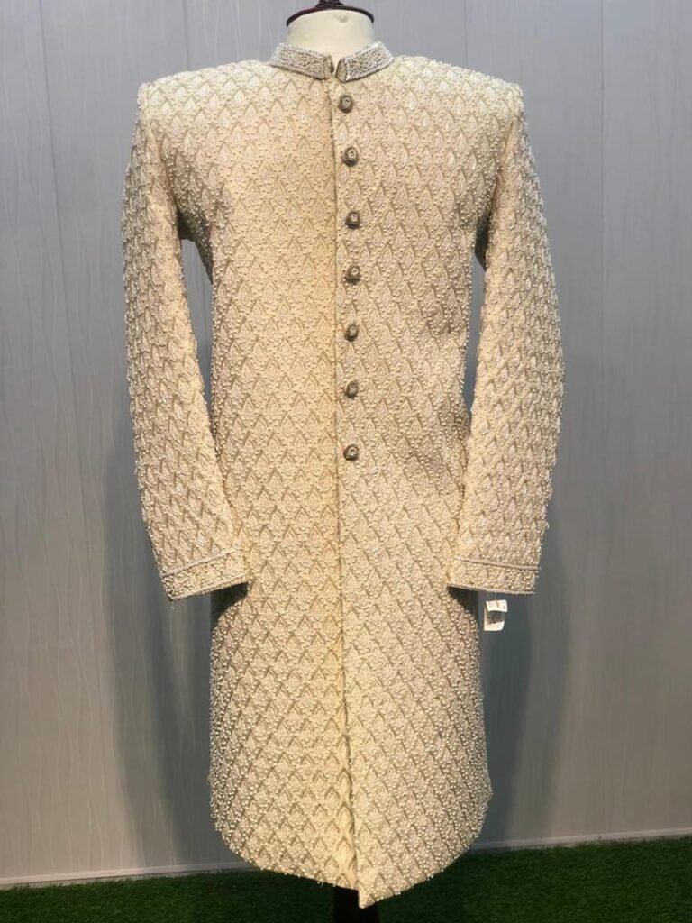 White Pearl Work Sherwani