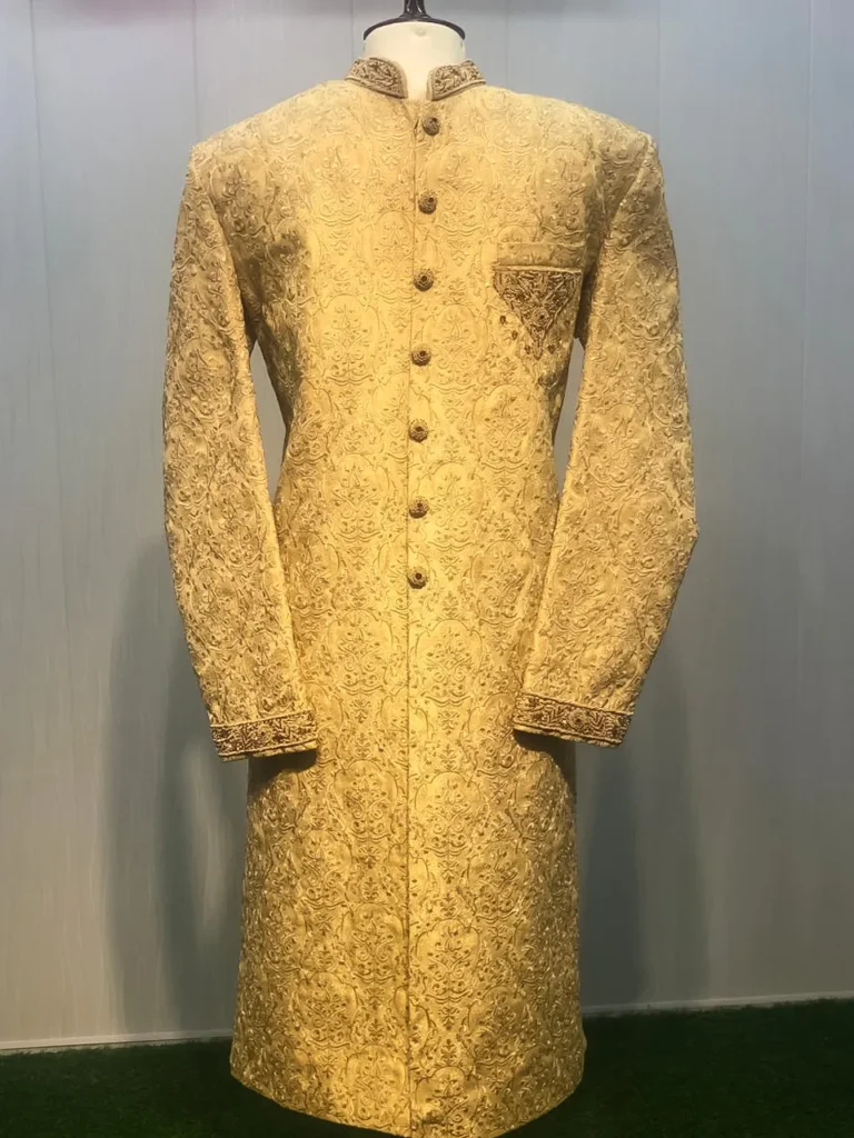 Beige Golden Embroidered Sherwani
