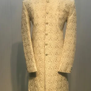 White Sherwani with Golden Embroidery