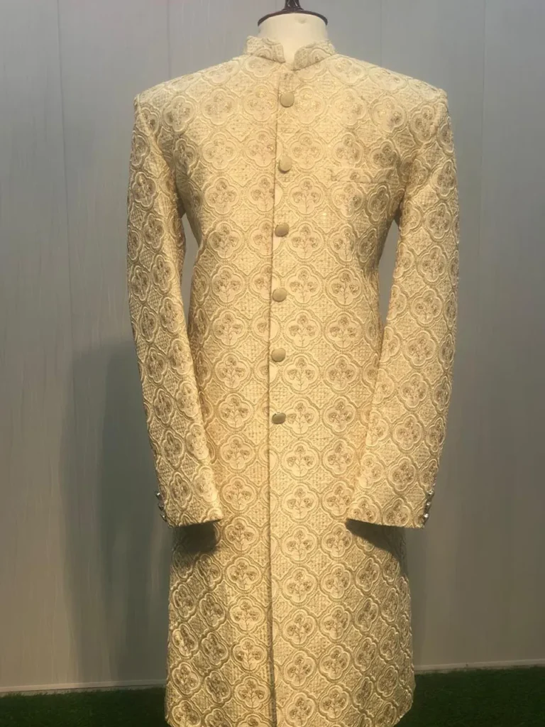 White Sherwani with Golden Embroidery