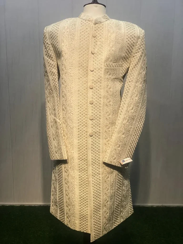 Ivory & Golden Hand-Embroidered Sherwani