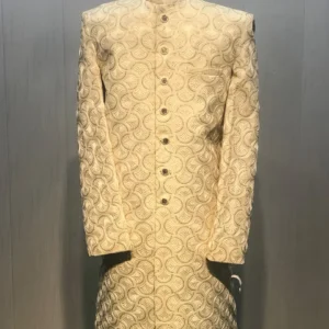 Cream & Golden Designer Embroidered Sherwani