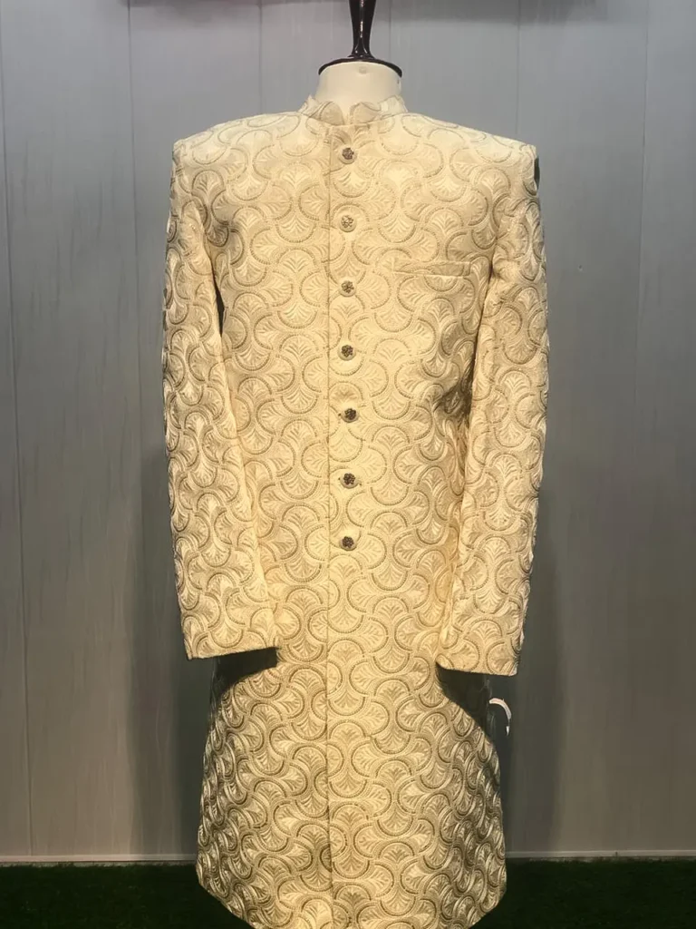 Cream & Golden Designer Embroidered Sherwani