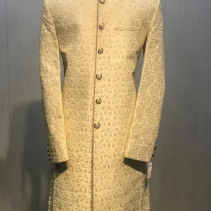 Golden Cream Textured Sherwani