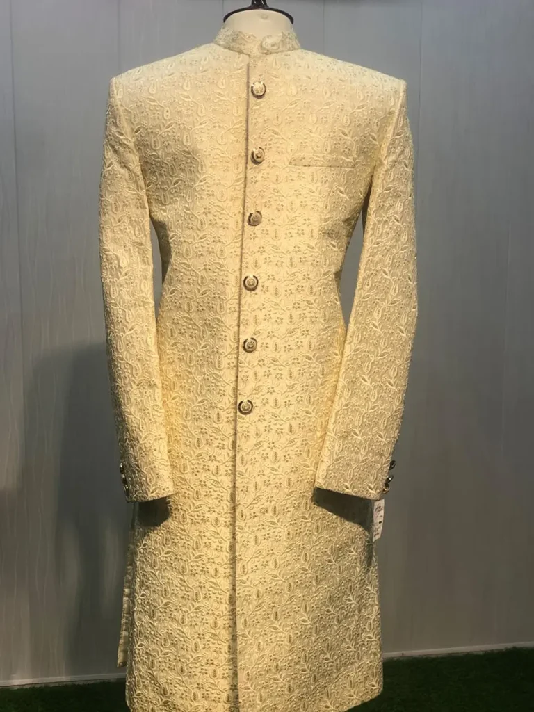 Golden Cream Textured Sherwani