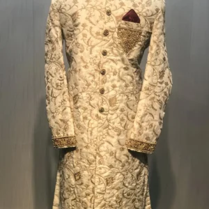 Ivory & Antique Gold Embroidered Sherwani