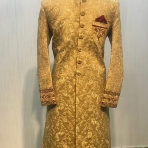 Royal Golden Sherwani with Maroon Detailing