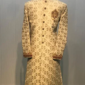 Ivory Sherwani with Diamond Pattern Embroidery