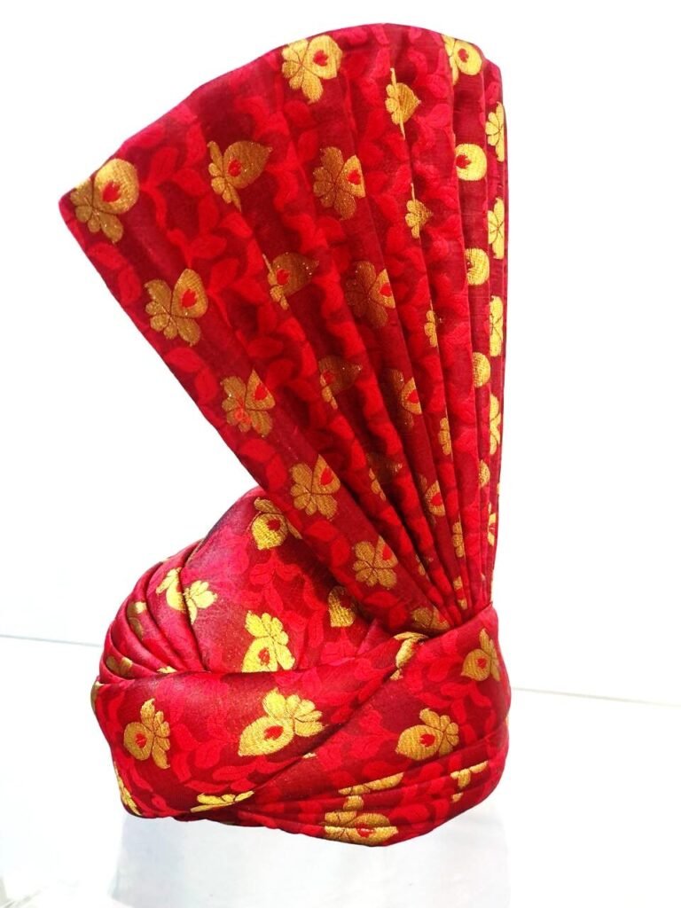 Red Wedding Turban with Golden Floral Design