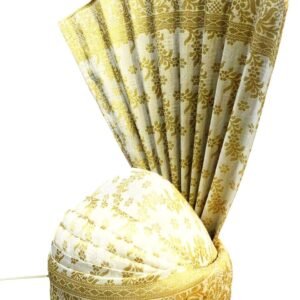 White & Golden Groom Turban with Intricate Weaving