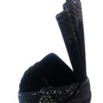 Black Velvet Groom Turban with Sequin Embroidery & Bead Chain