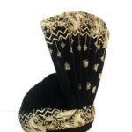 Black & Golden Embroidered Velvet Groom Turban