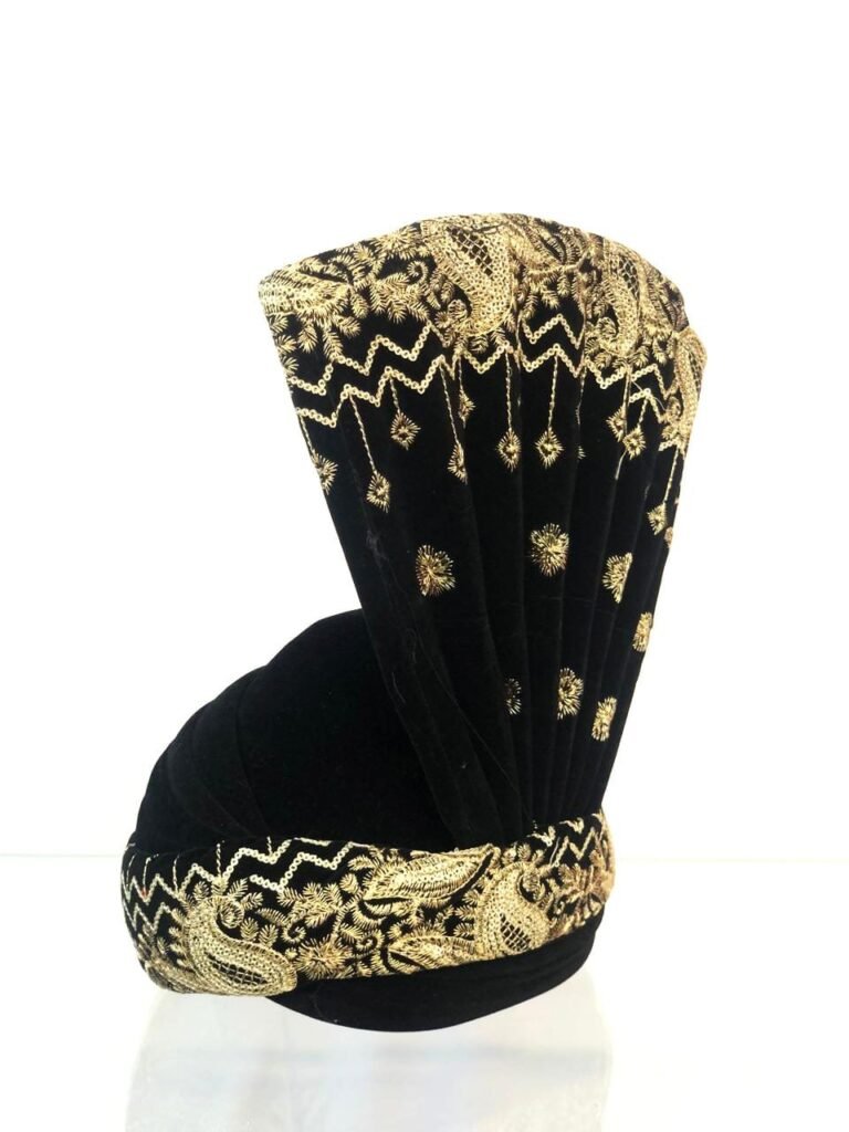 Black & Golden Embroidered Velvet Groom Turban