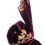 Dark Wine Velvet Turban with Golden Embroidery