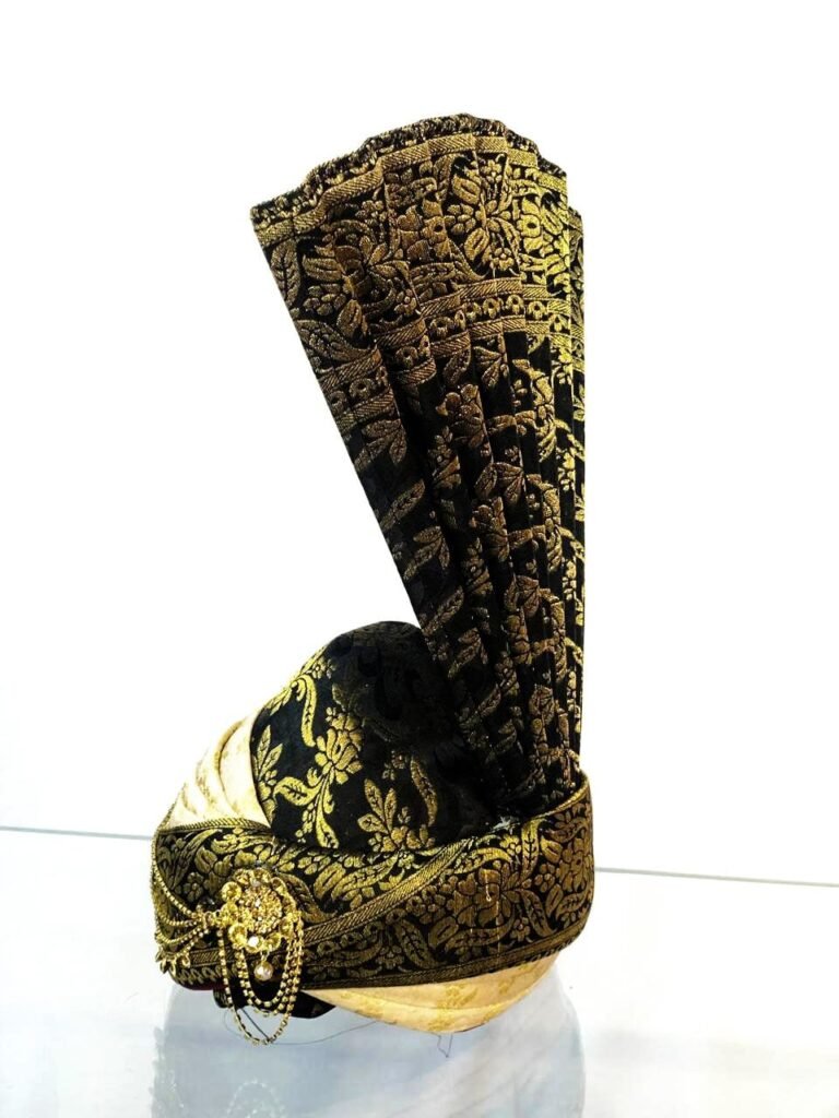 Black & Golden Brocade Groom Turban with Stone Brooch