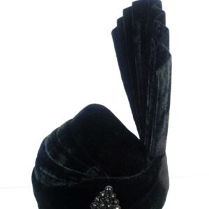 Black Velvet Groom Turban with Black Stone Brooch