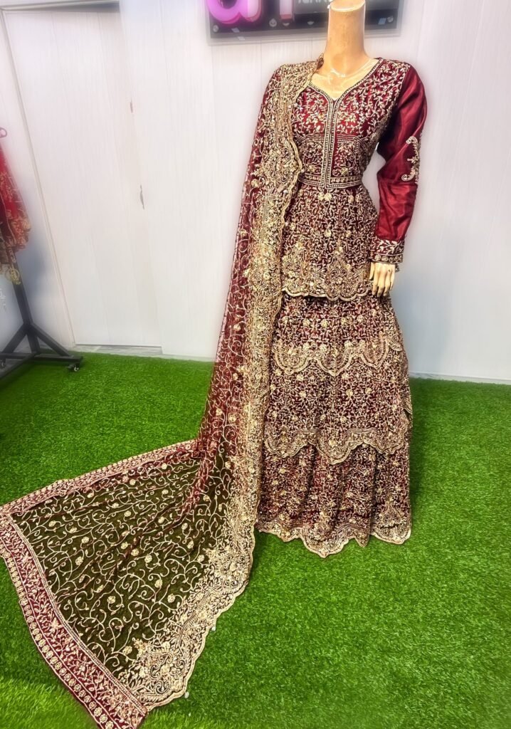 Royal Maroon luxury vibe Velvet Bridal Lehenga Set
