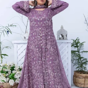 Purple Luxury Embroidered Maxi 3-Piece Suit – Festive Collection