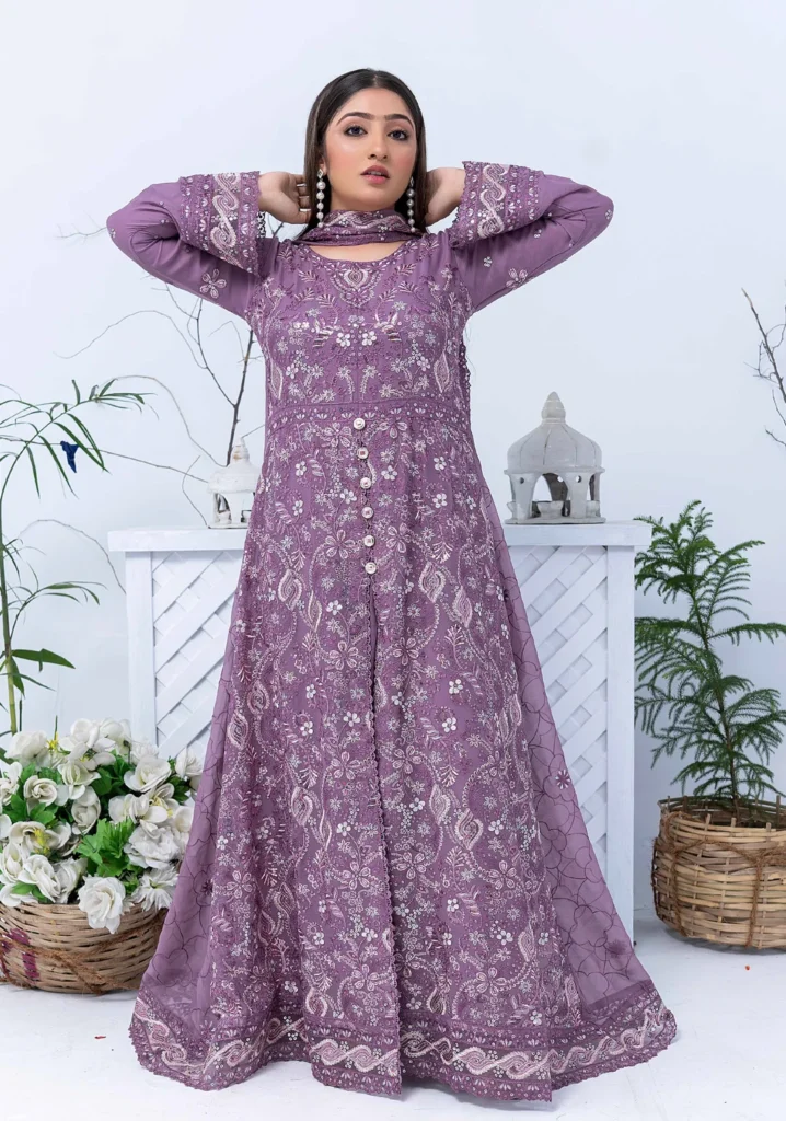 Purple Luxury Embroidered Maxi 3-Piece Suit – Festive Collection