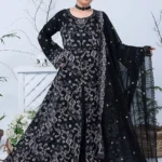 Black Luxury Embroidered Maxi 3-Piece Suit – Party Wear