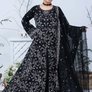 Black Luxury Embroidered Maxi 3-Piece Suit – Party Wear