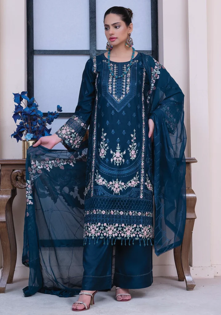Navy Blue Embroidered Formal Suit