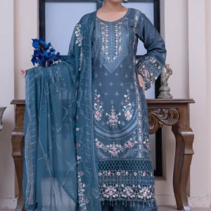 Teal Blue Embroidered Festive Suit