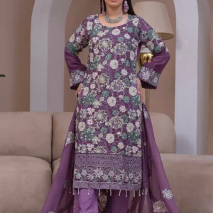 Purple Embroidered Chiffon 3-Piece Suit