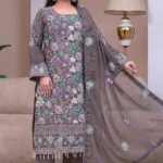Brown Embroidered Chiffon 3-Piece Suit