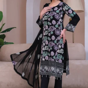 Black Embroidered Chiffon 3-Piece Suit