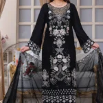 Black Luxury Embroidered Chiffon 3-Piece Suit – Formal Party Wear