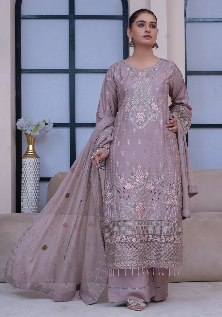 Light Mauve Embroidered 3-Piece Suit