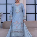 Sky Blue Embroidered 3-Piece Suit