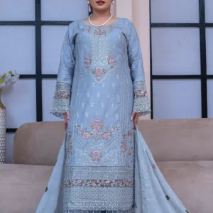 Sky Blue Embroidered 3-Piece Suit