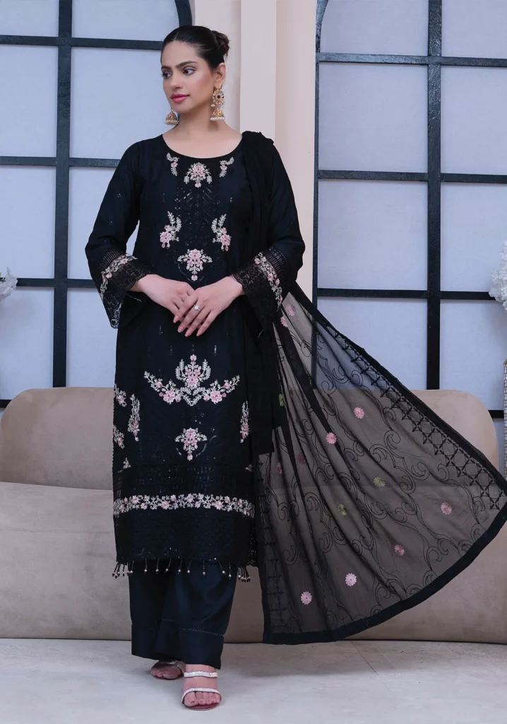 Classic Black Embroidered 3-Piece Suit