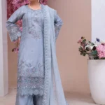 Sky Blue Embroidered 3-Piece Suit