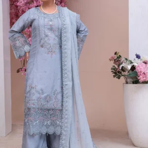 Sky Blue Embroidered 3-Piece Suit
