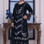 Classic Black Embroidered Chiffon 3-Piece Suit – Women’s Wedding Wear