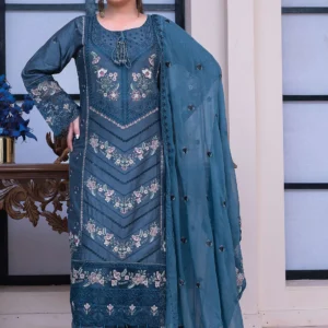 Teal Green Embroidered Chiffon 3-Piece Suit – Women’s Luxury Eid Collection