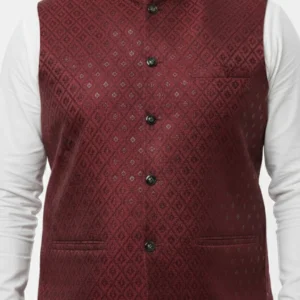 Style Royal Maroon Sequin Embroidered Waistcoat