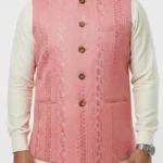 Men’s Designer Ethnic Waistcoat – Elegant Pink Embroidered Festive Jacket