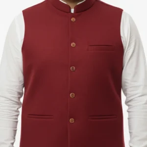 Premium Maroon Men's Waistcoat | Formal Slim Fit Nehru Jacket for Weddings & Events | High-Quality Tropical Fabric
