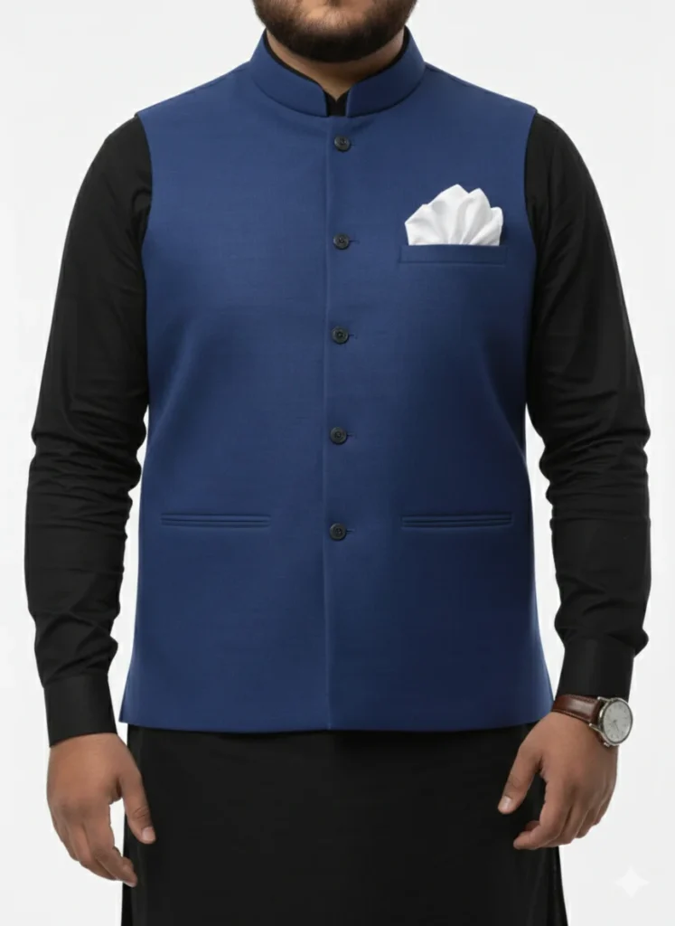 Royal Blue Premium Waistcoat for Men | Modern Fit Blue Wasket for Kurta Shalwar | Evening Event Special