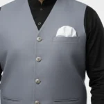 Steel Grey V-Neck Men's Waistcoat | Formal Office & Event Wasket | Soft Premium Fabric Grey Vest