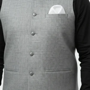 Textured Ash Grey Premium Waistcoat | Self-Print Design Men’s Wasket | High-End Luxury Collection