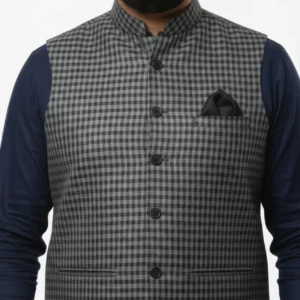 Sophisticated Grey Micro-Check Waistcoat | Men’s Gingham Pattern Vest | Premium Grey Textured Waistcoat for Formal Events