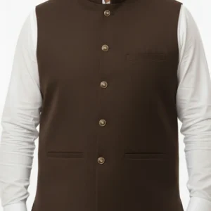 Men’s Dark Coffee Brown Waistcoat | Deep Chocolate Brown Formal Vest | Traditional Ethnic Waistcoat for Men